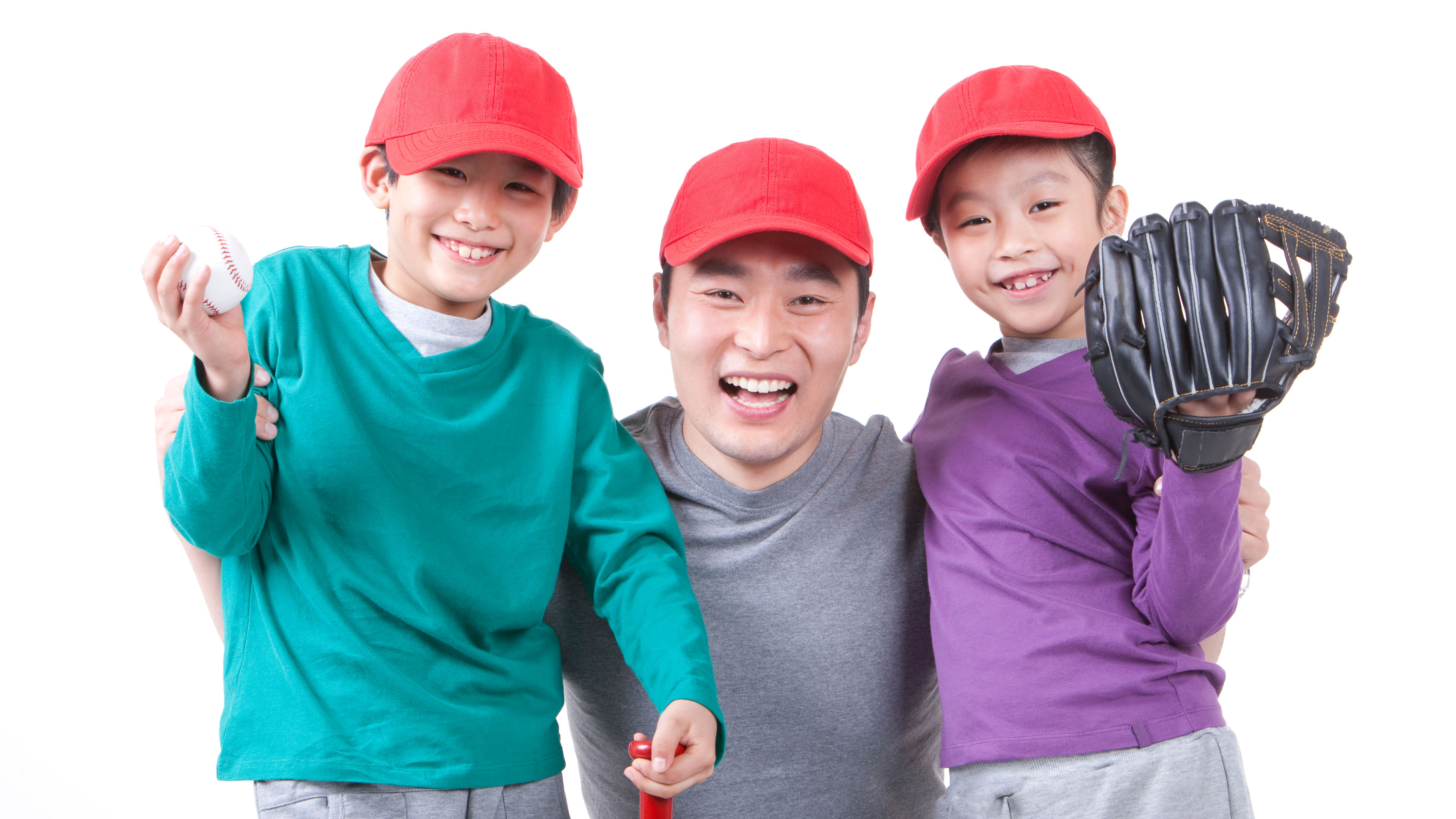 Father and children with baseball