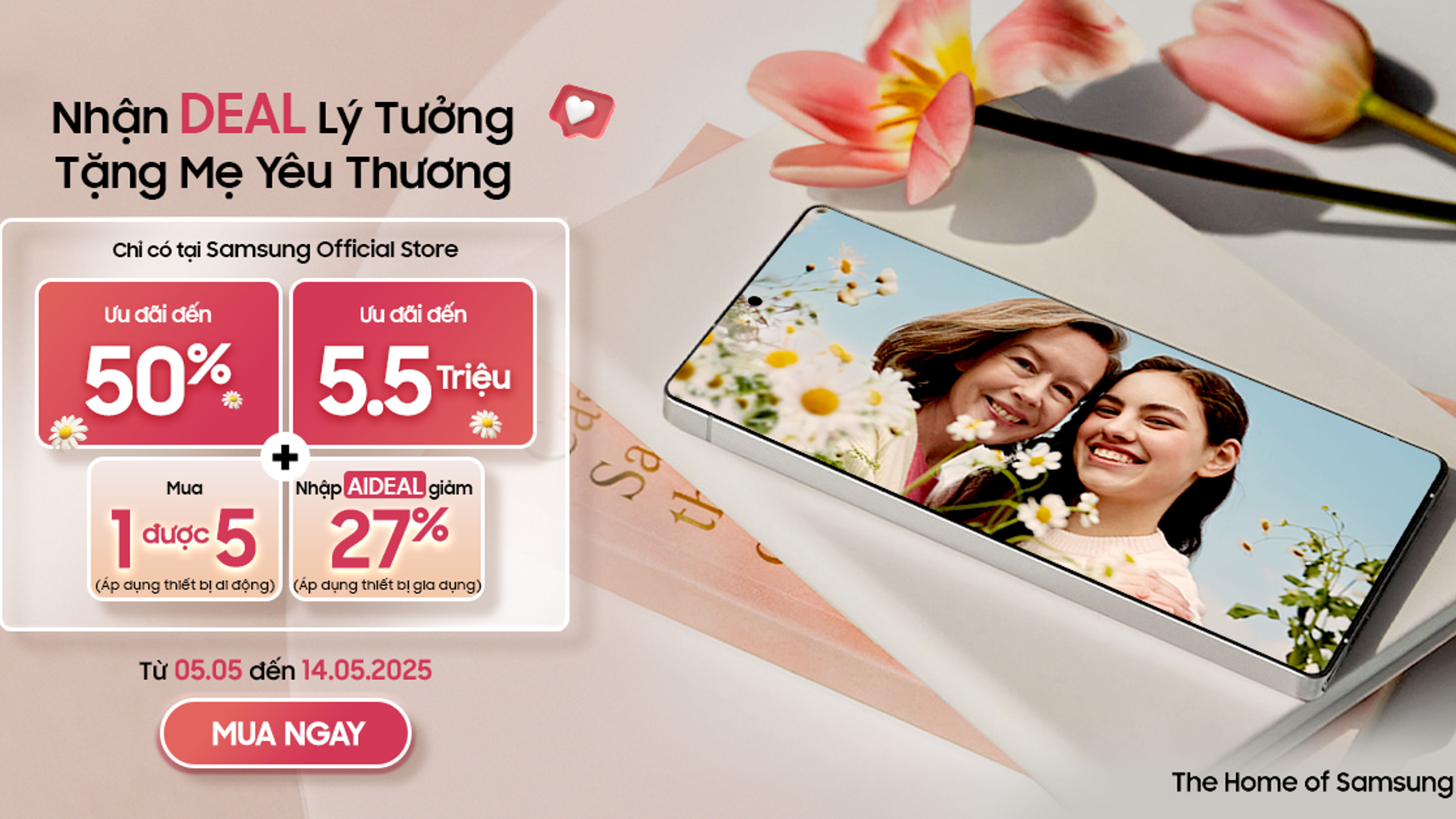 Hình ảnh biểu ngữ của ưu đãi ngày của các bà mẹ Samsung.