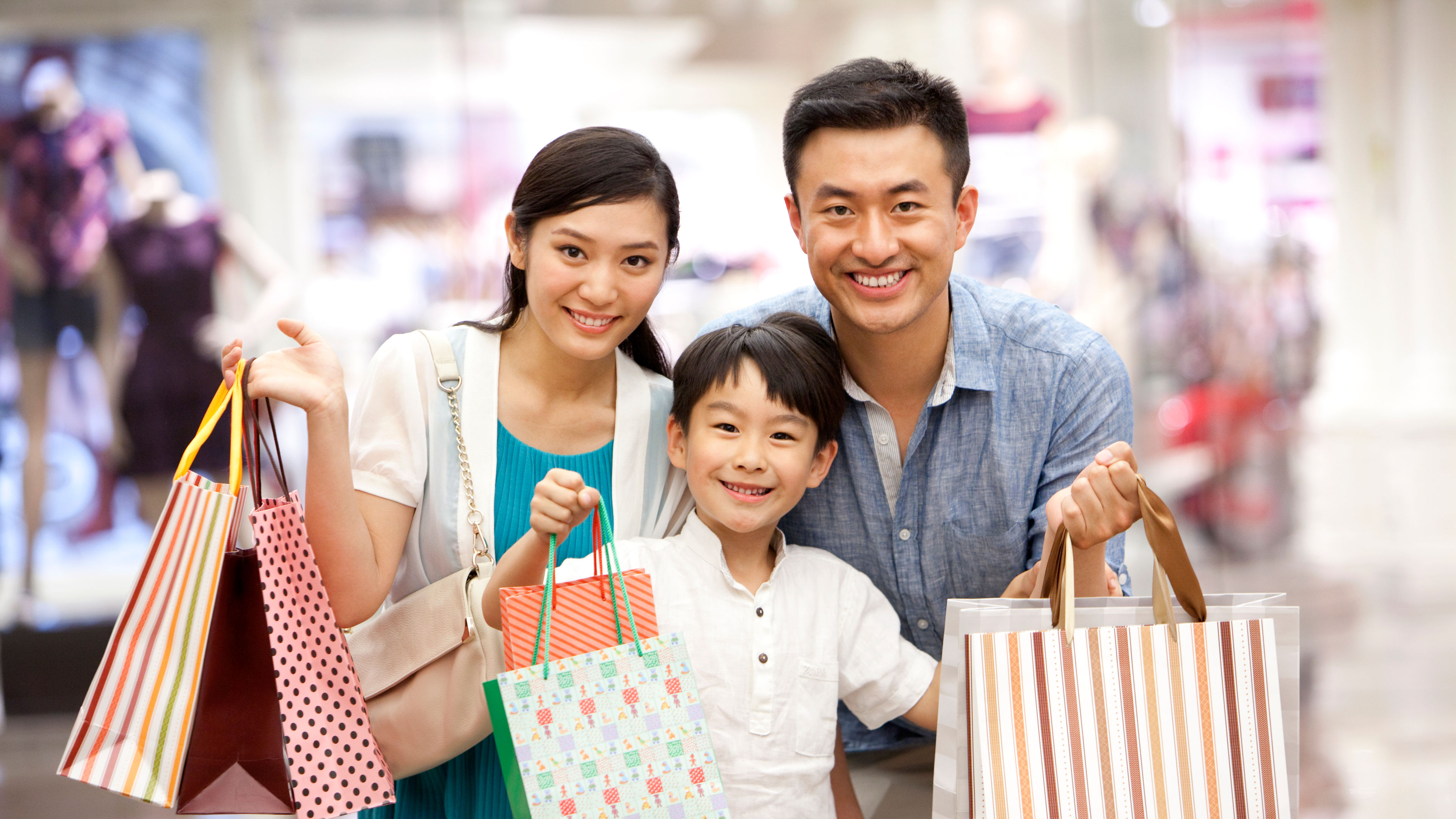A happy family after shopping