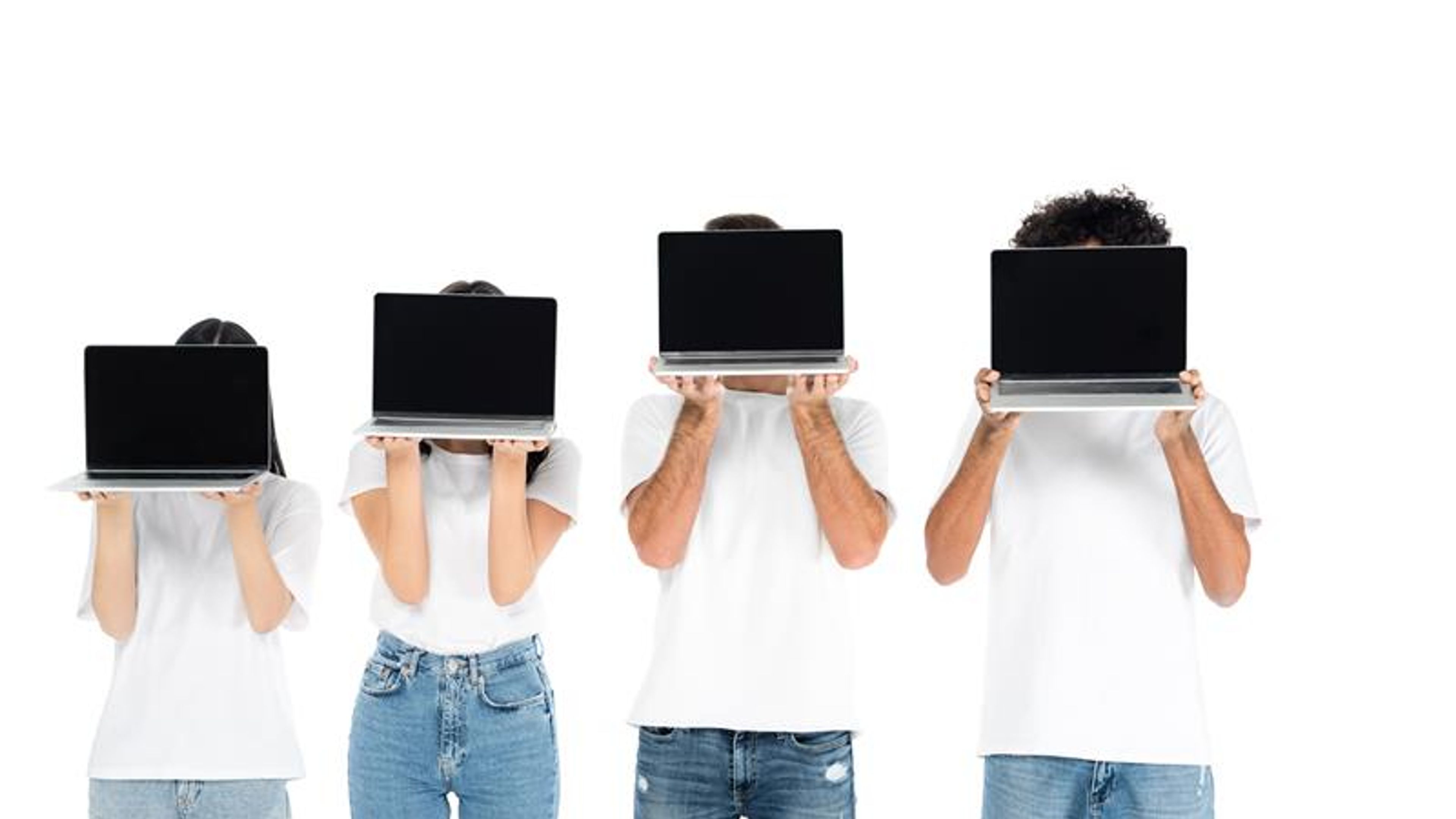 A group of people with laptops in hand 