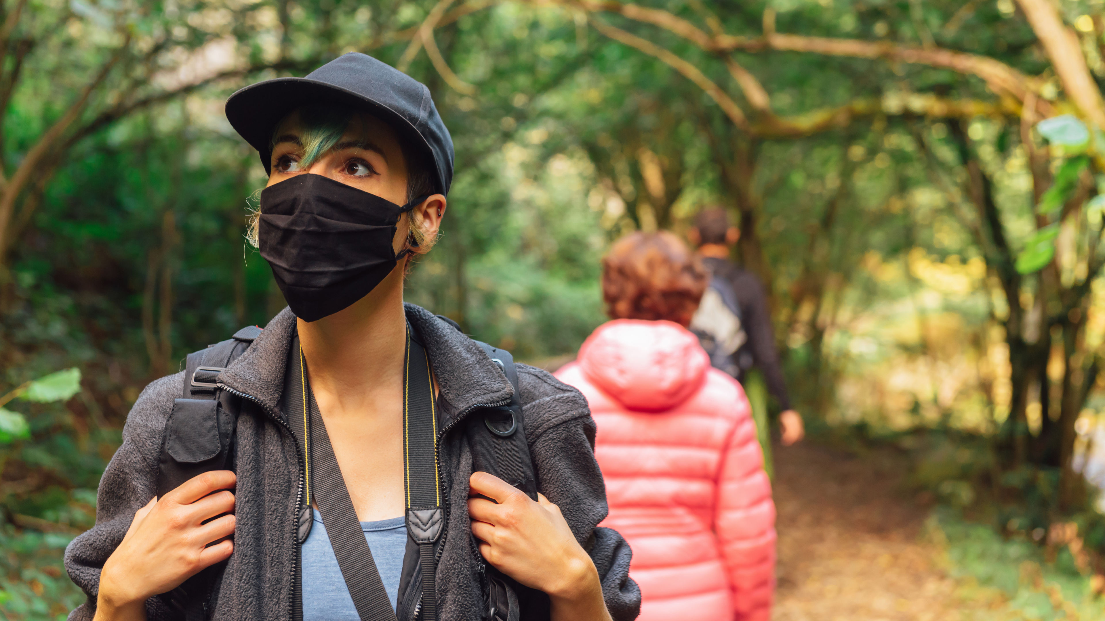 hiker with face mask