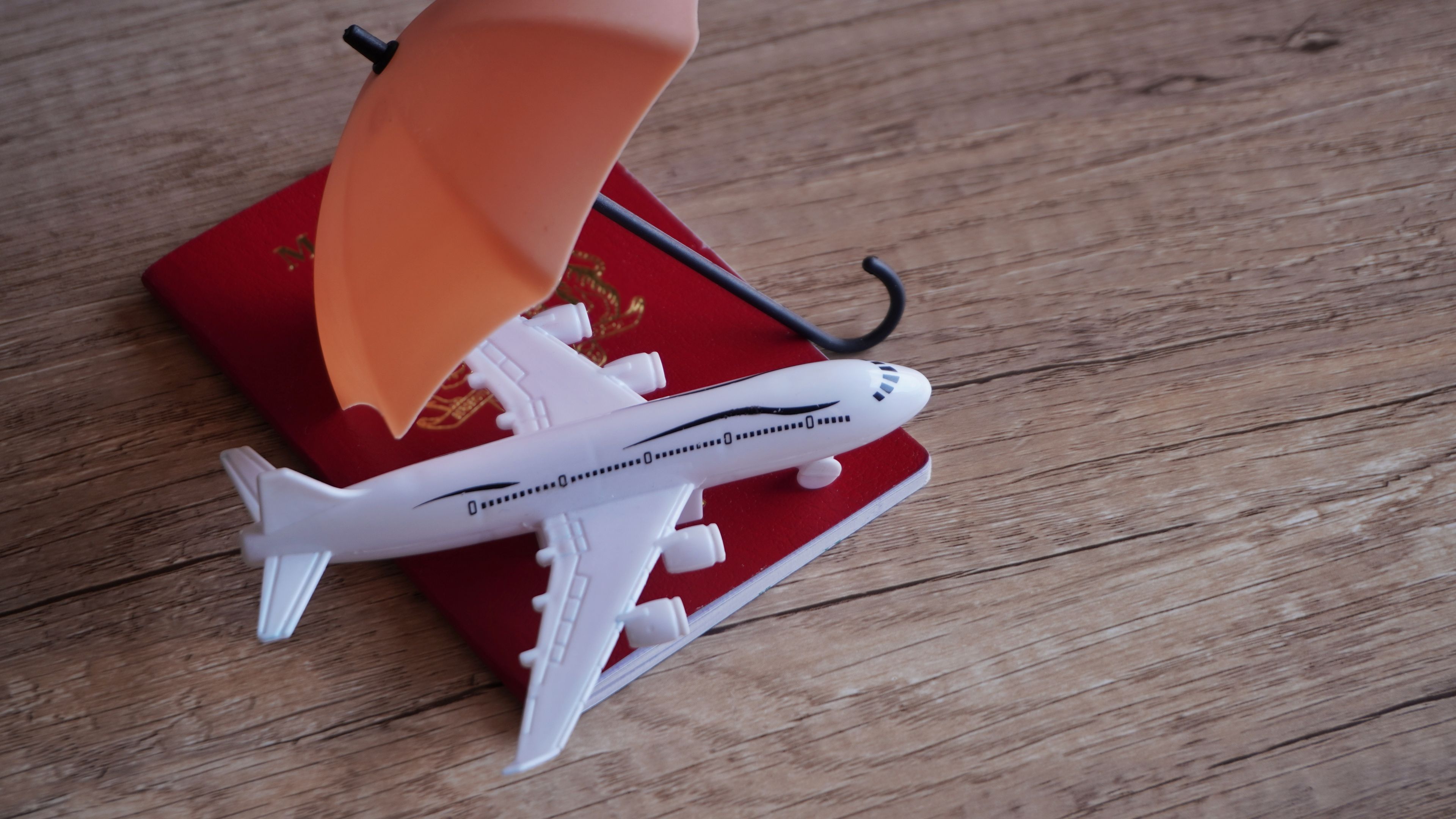 Close up Image of toy plane and passport 