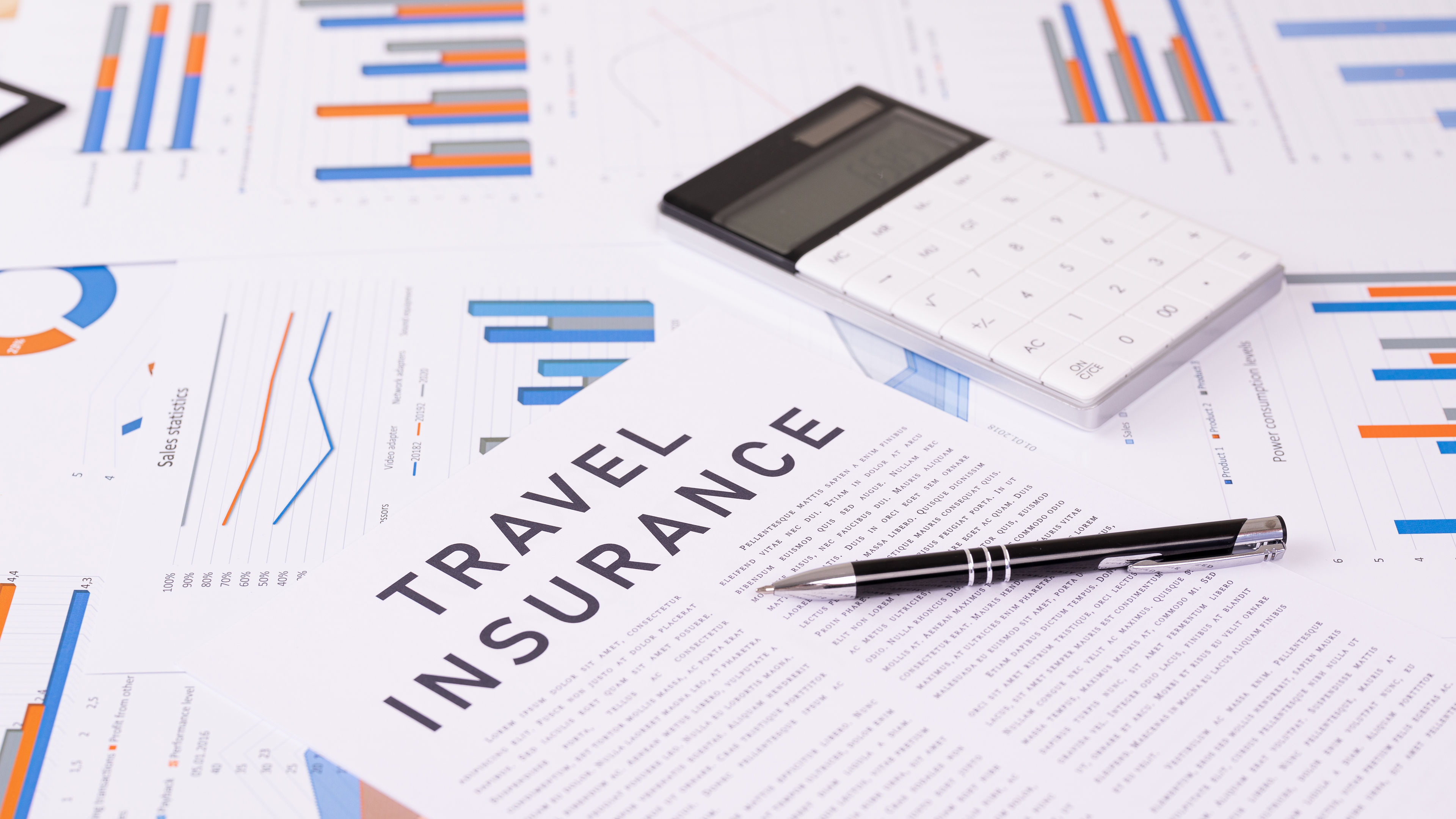 travel insurance concept, documents on the desktop 