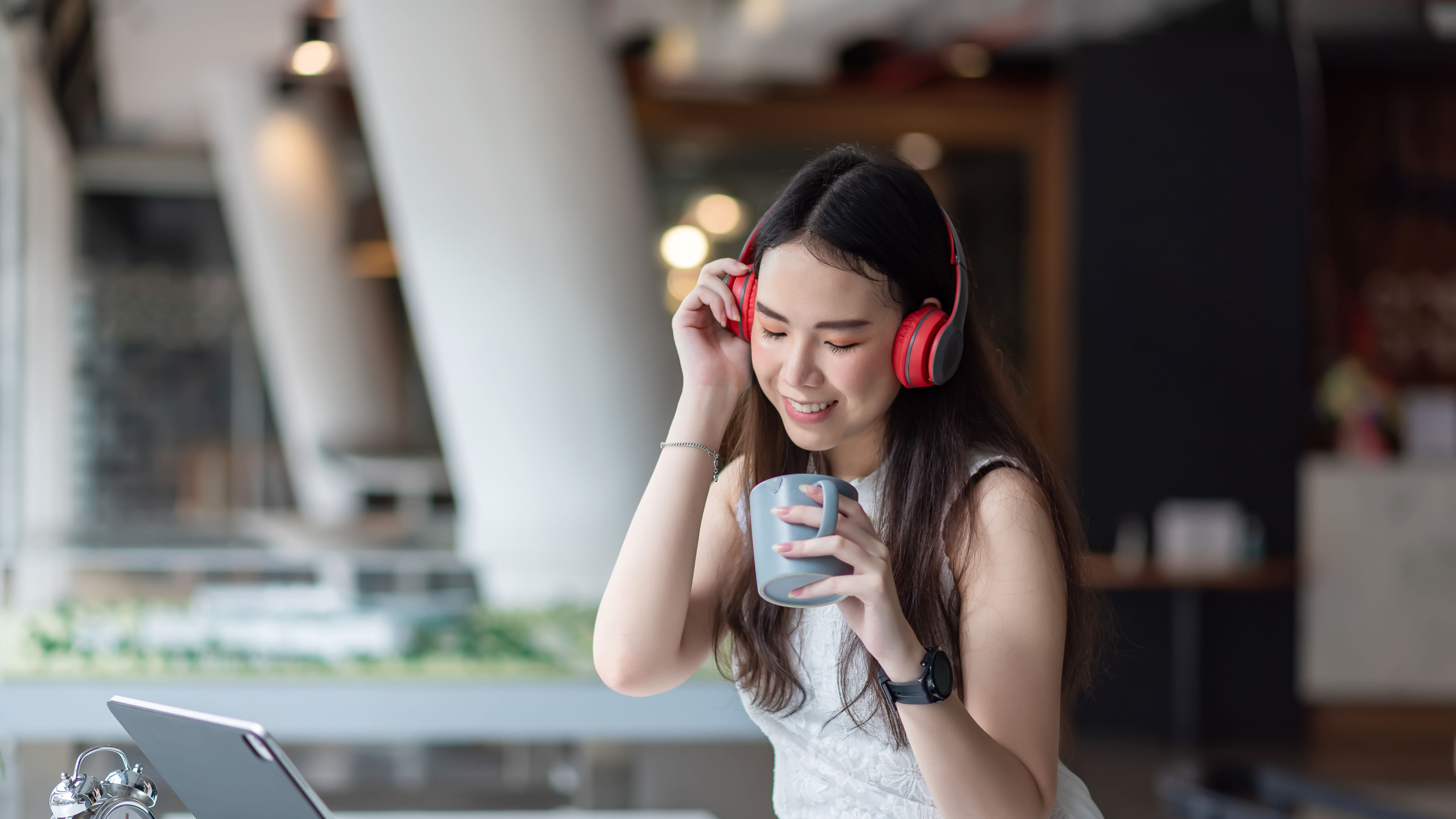 Woman enjoying listening to music 