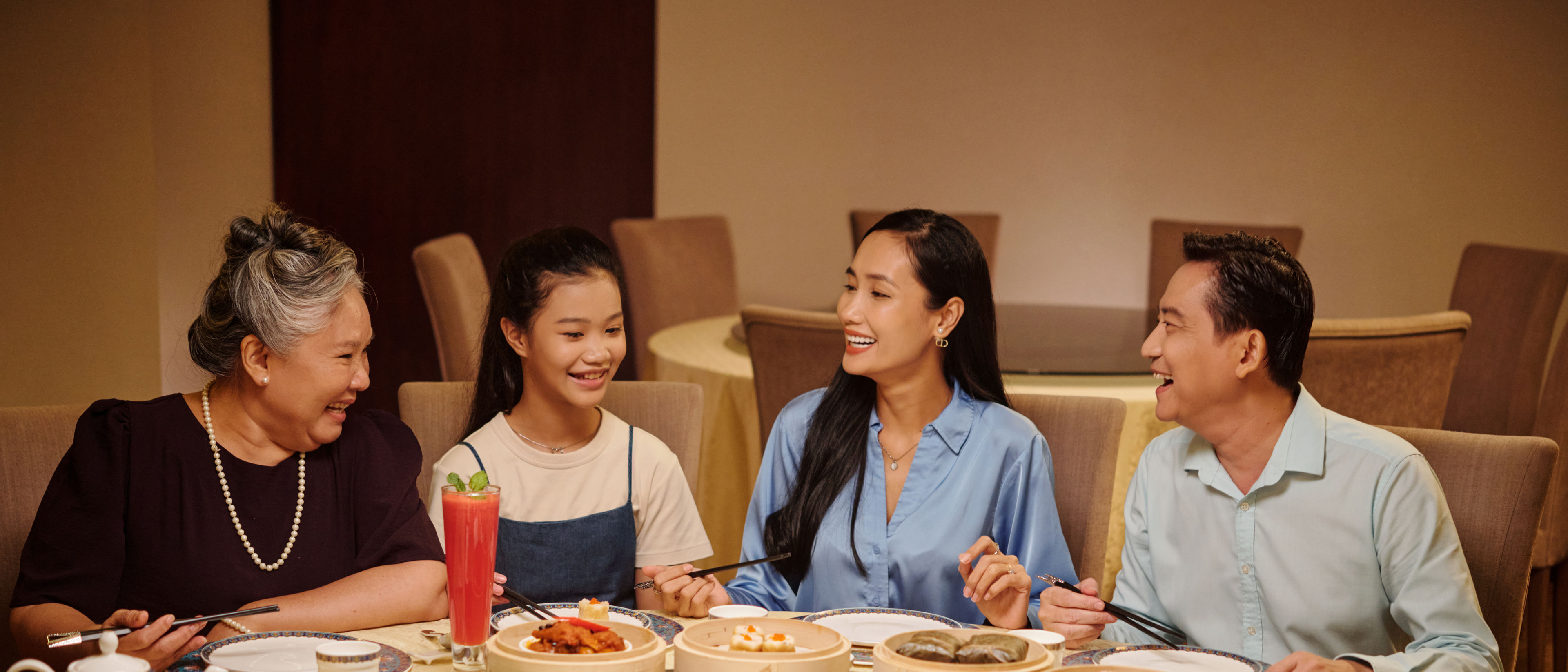 Family having lunch in the restaurant