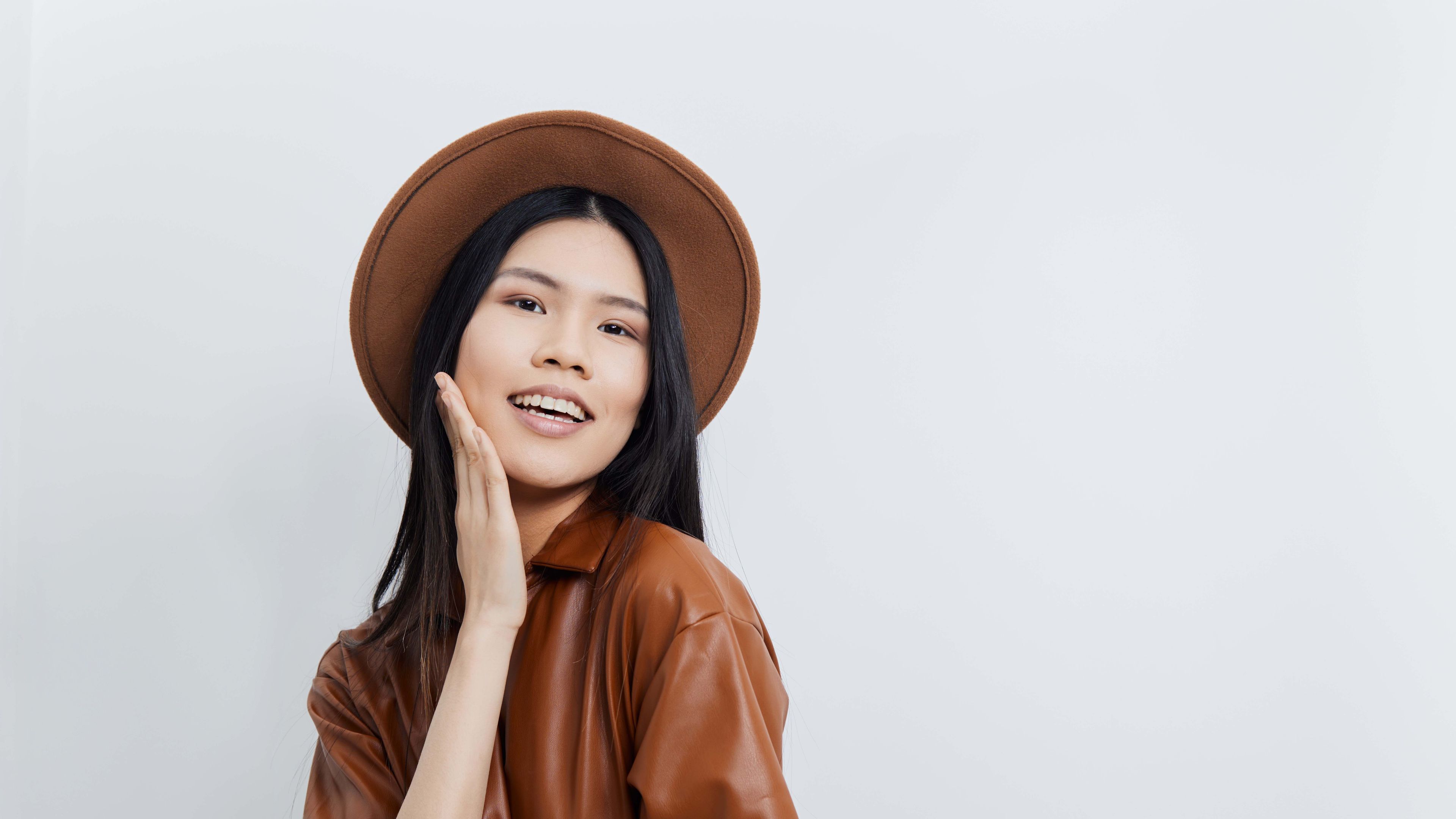 A woman is smiling