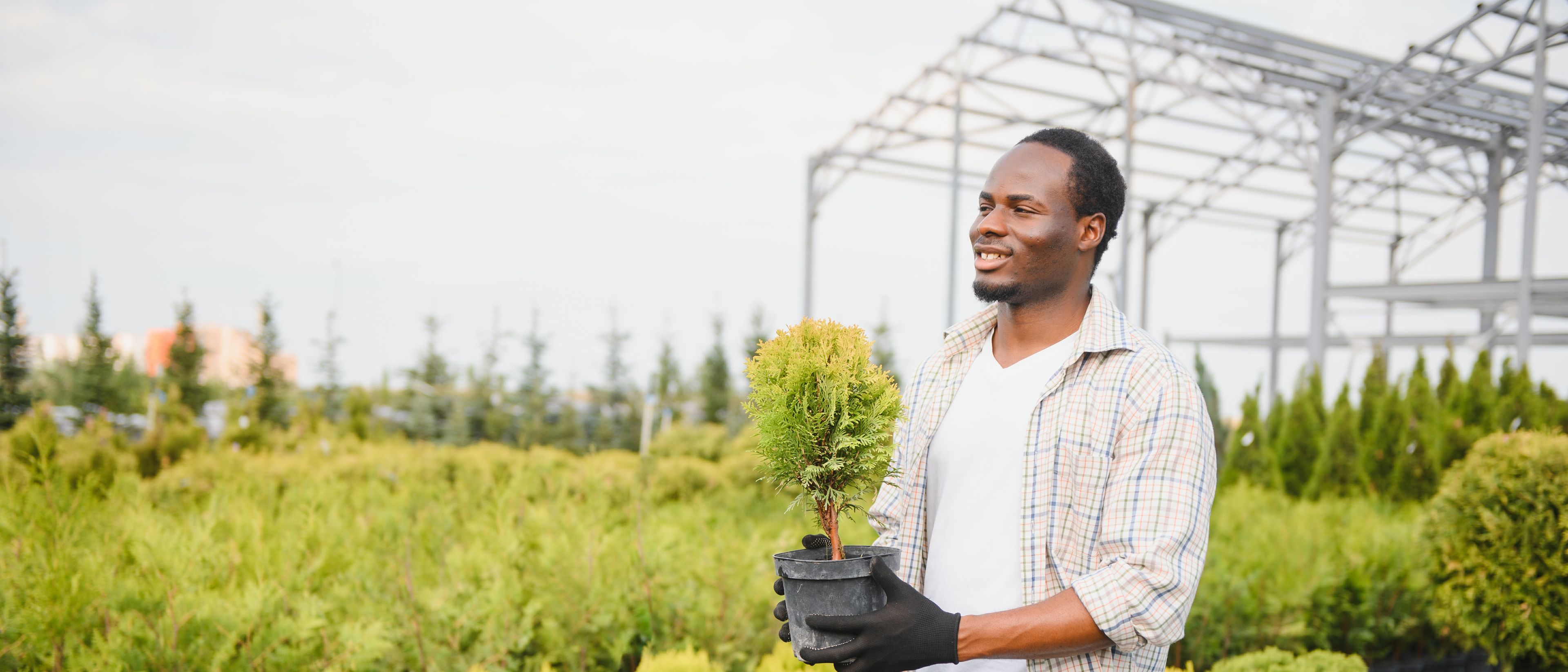 Man holding plant